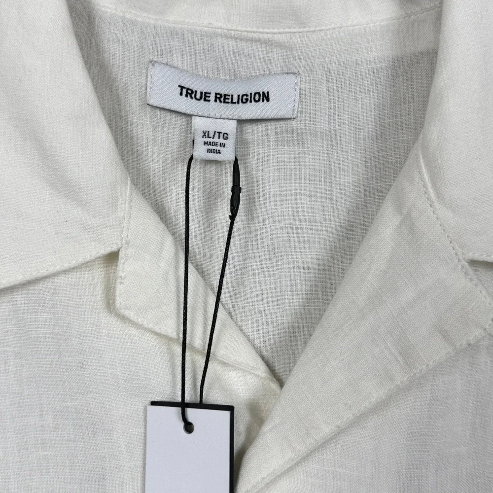 True Religion Linen Blend Shirt XLWhite NWT Coastal Resort Minimalist Camp
